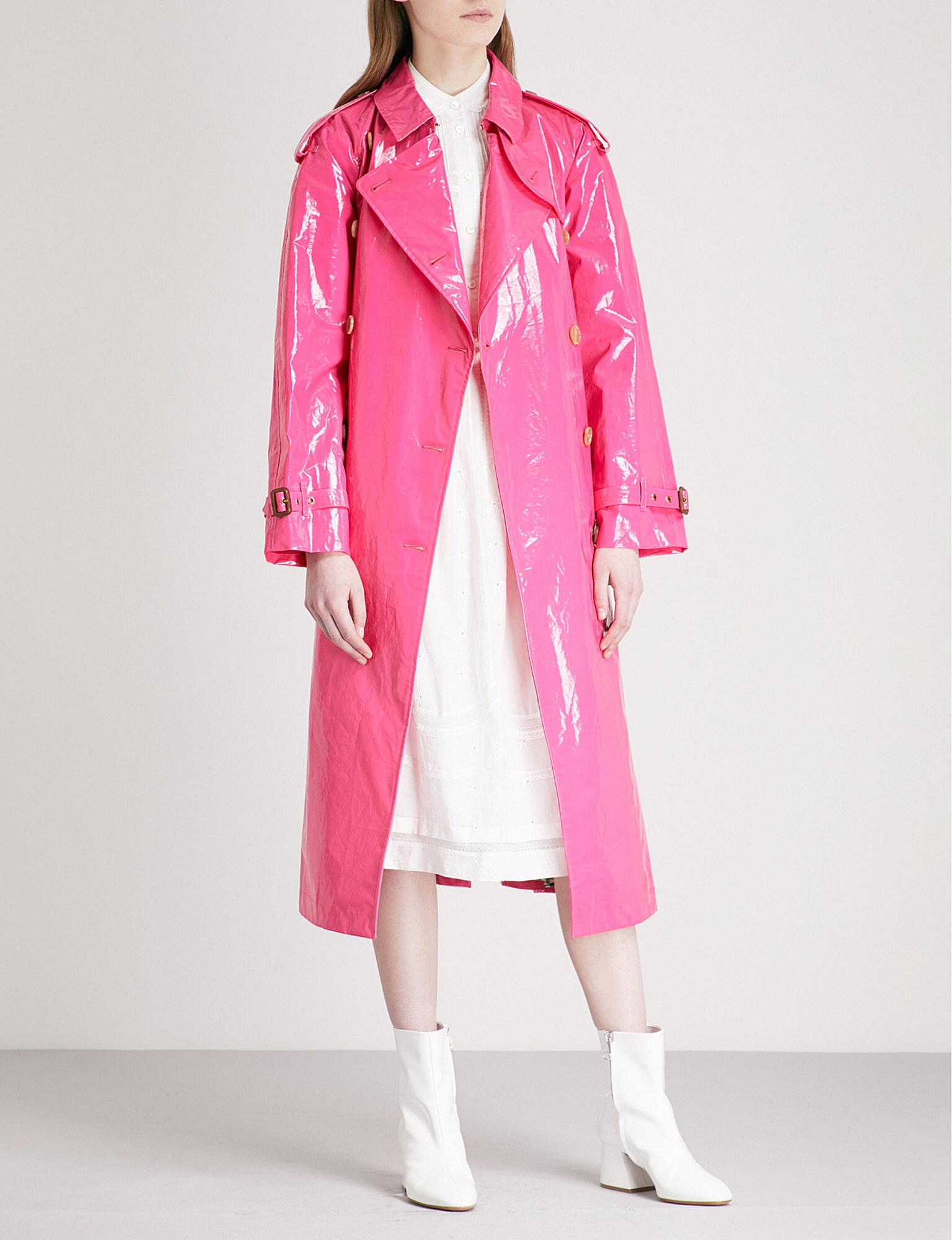 Burberry Eastheath Patent-cotton Trench Coat in Pink - Lyst