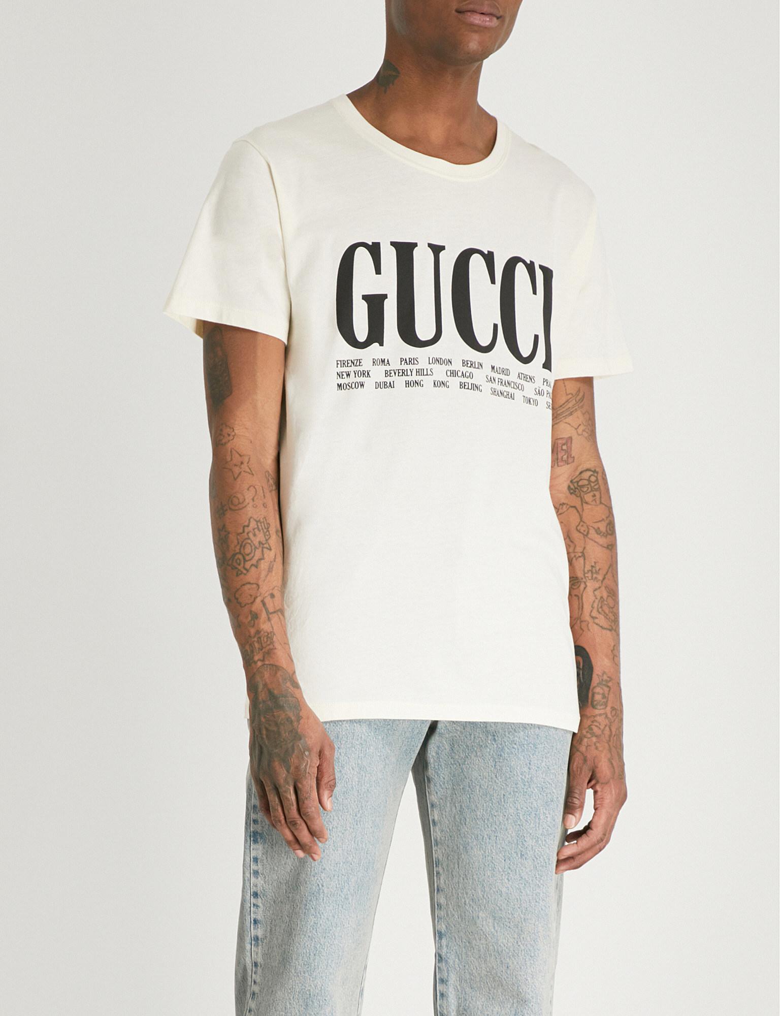 Gucci Cities Cotton-jersey T-shirt in White for Men | Lyst