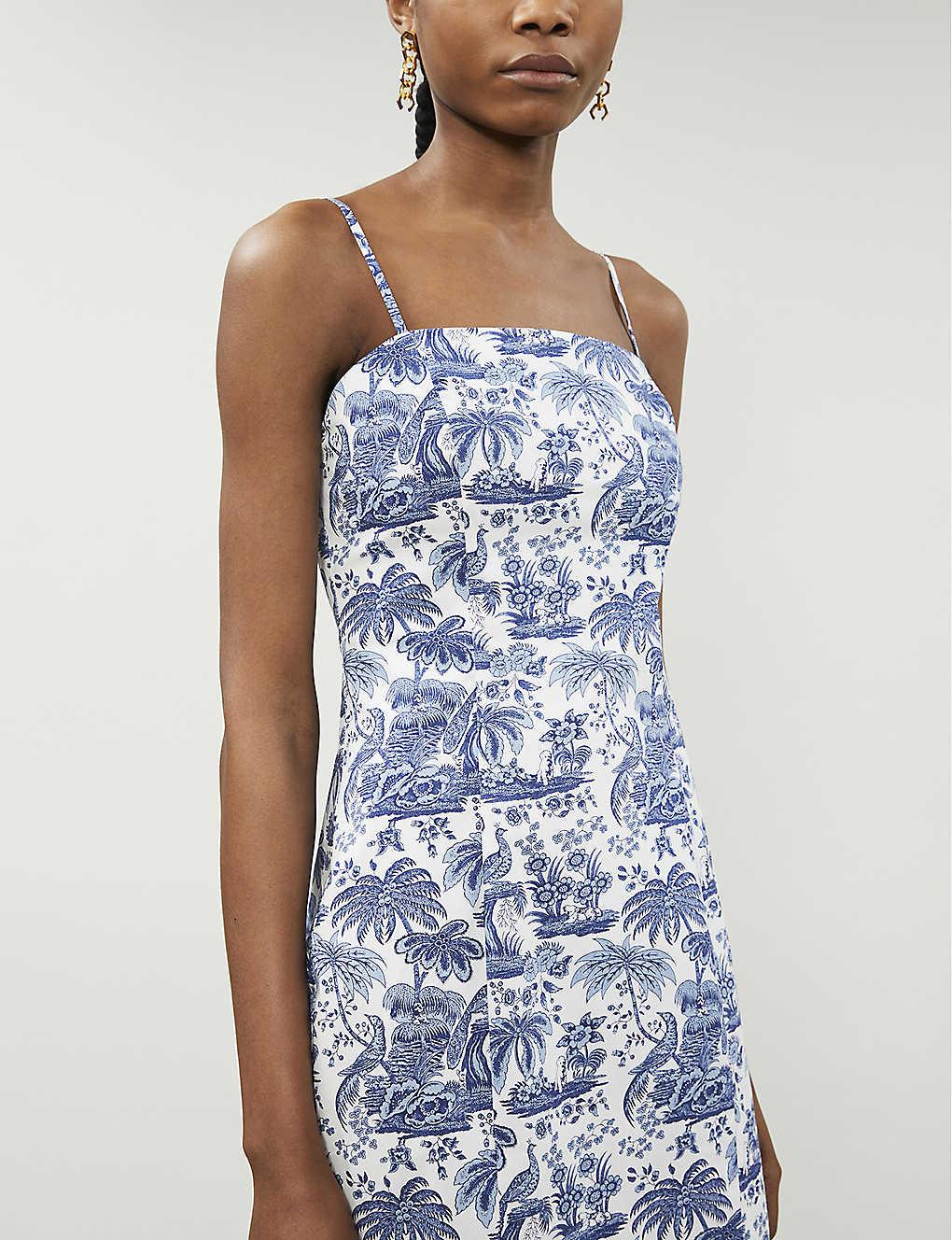 STAUD Toileprint Stretchcotton Dress in Blue Lyst