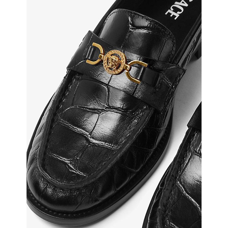Versace Medusa '95 Horsebit-embellished Croc-embossed Leather Penny Loafers  in Black | Lyst