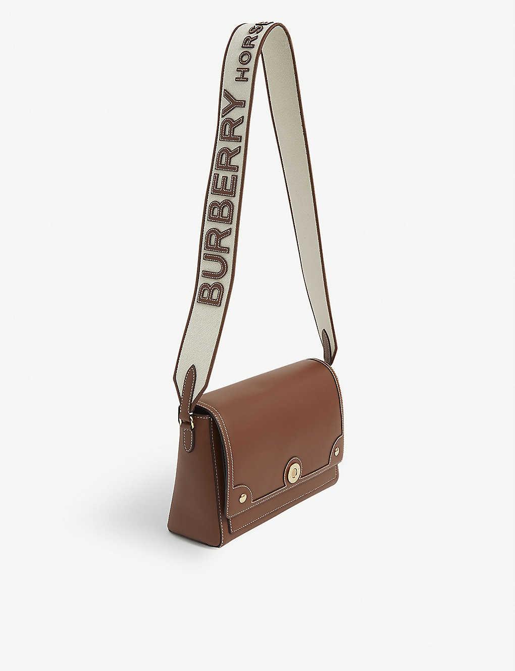 Burberry Womens Tan Note Logo-strap Leather Cross-body Bag in Brown | Lyst