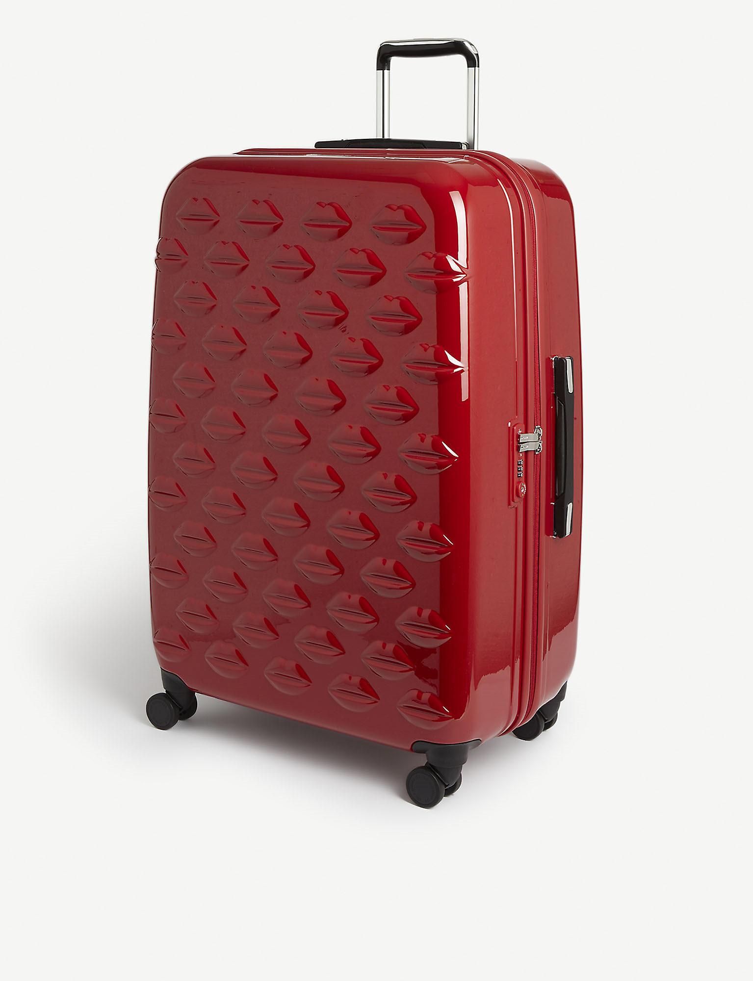 Lulu Guinness Large Embossed Lips Suitcase in Red
