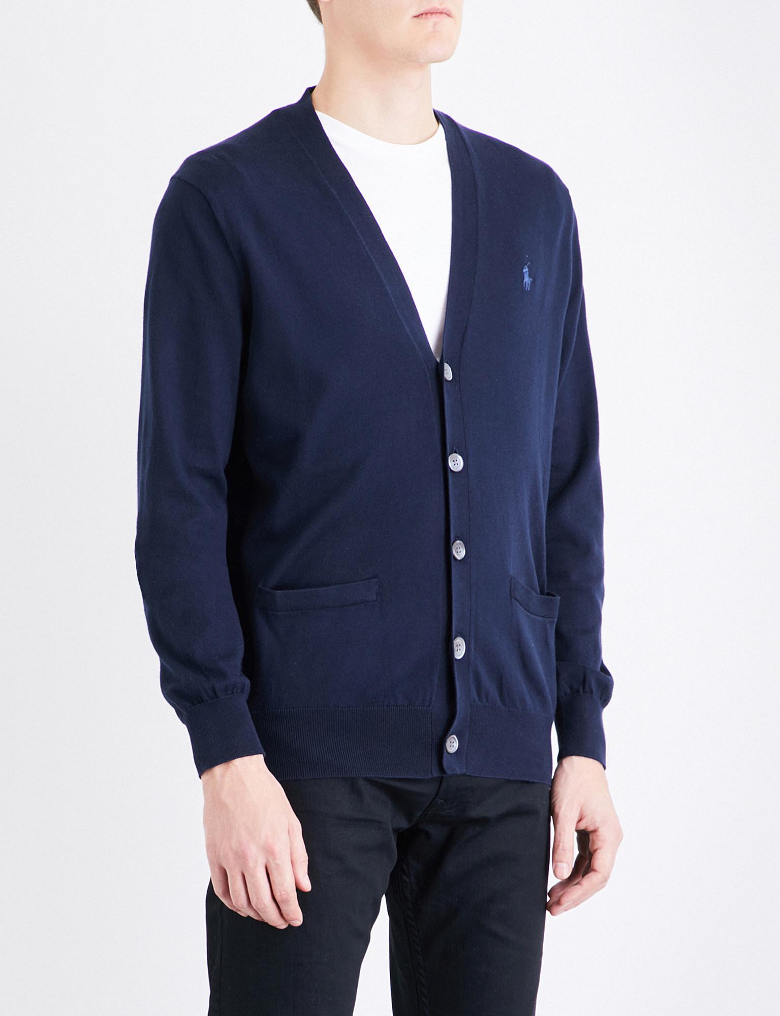 Lyst - Polo Ralph Lauren V-neck Cotton-jersey Cardigan in Blue for Men