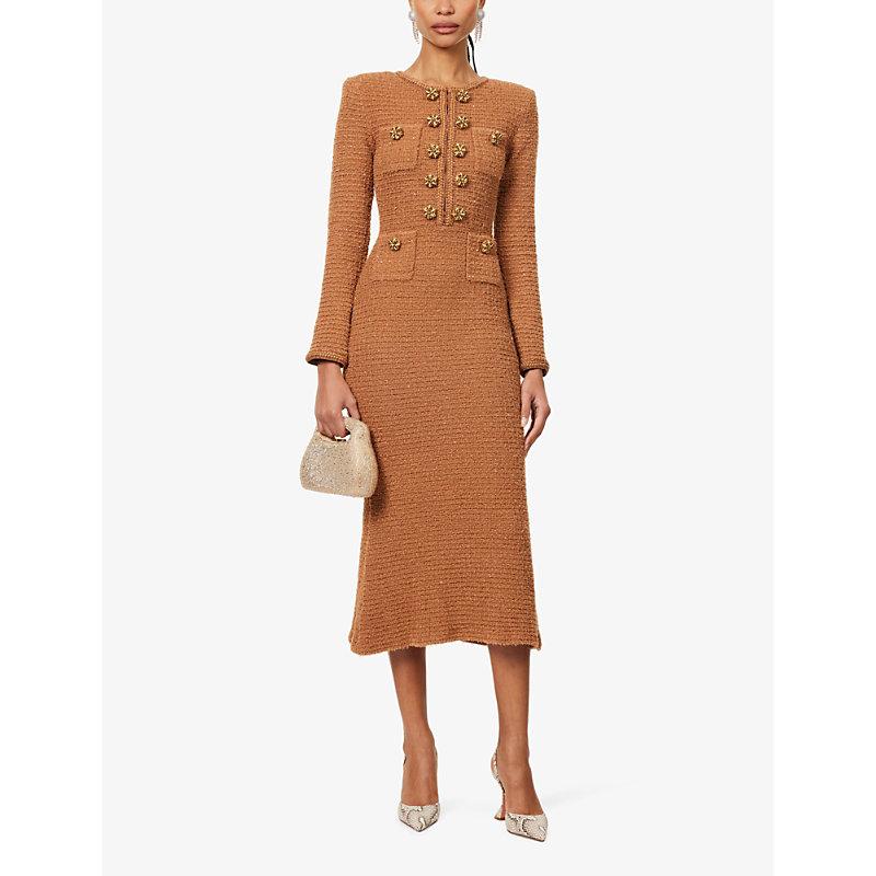 self portrait brown sequin maxi dress Brown Sequin Bow Maxi Dress – self-portrait main image 1