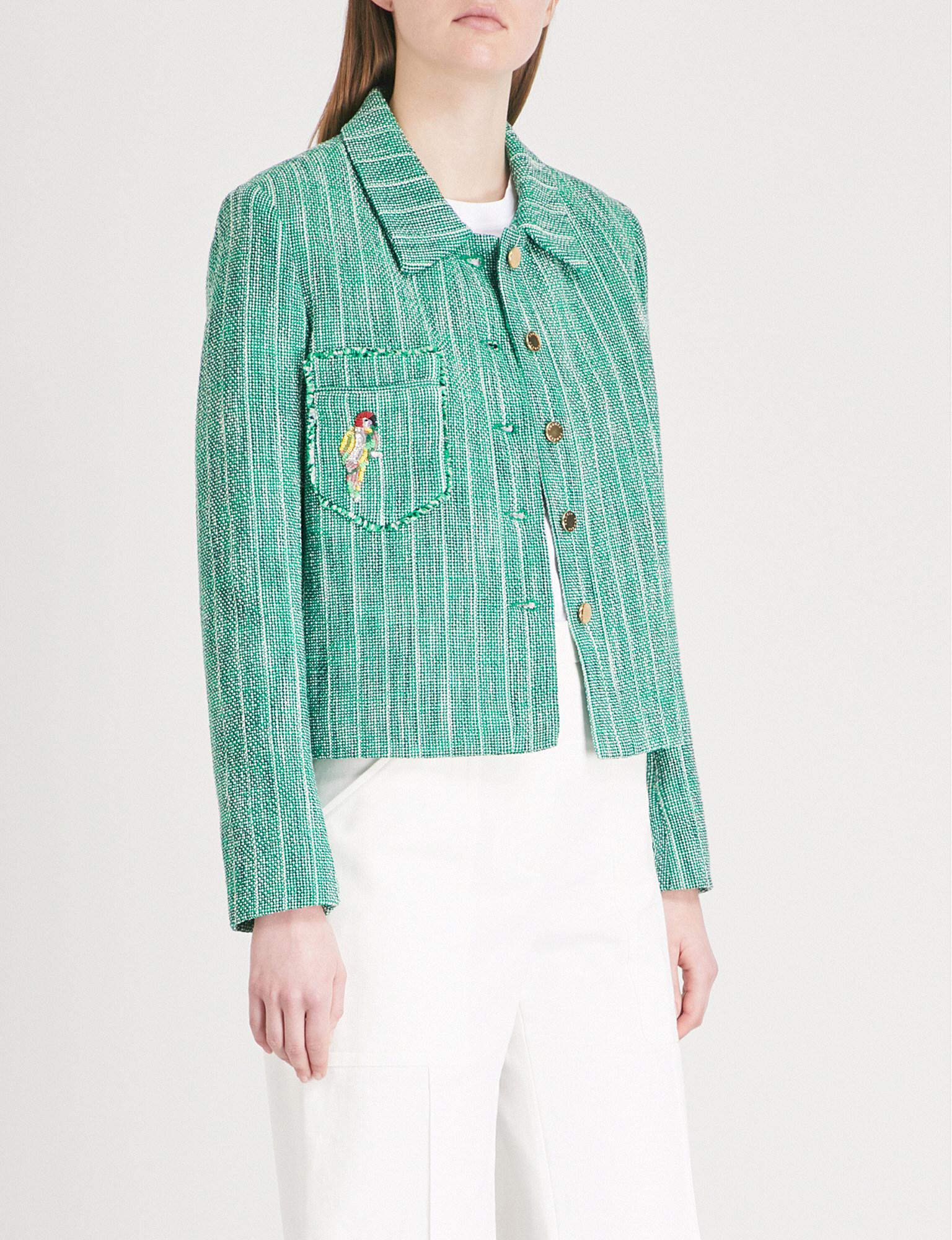 Sandro Parrot-motif Tweed Jacket in Green - Lyst