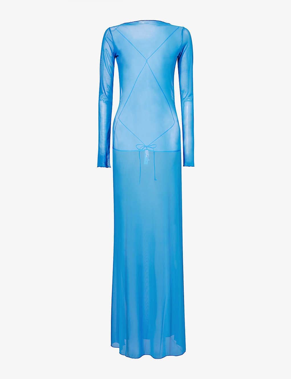 Jaded London Ziva Semi-sheer Mesh Maxi Dress in Blue
