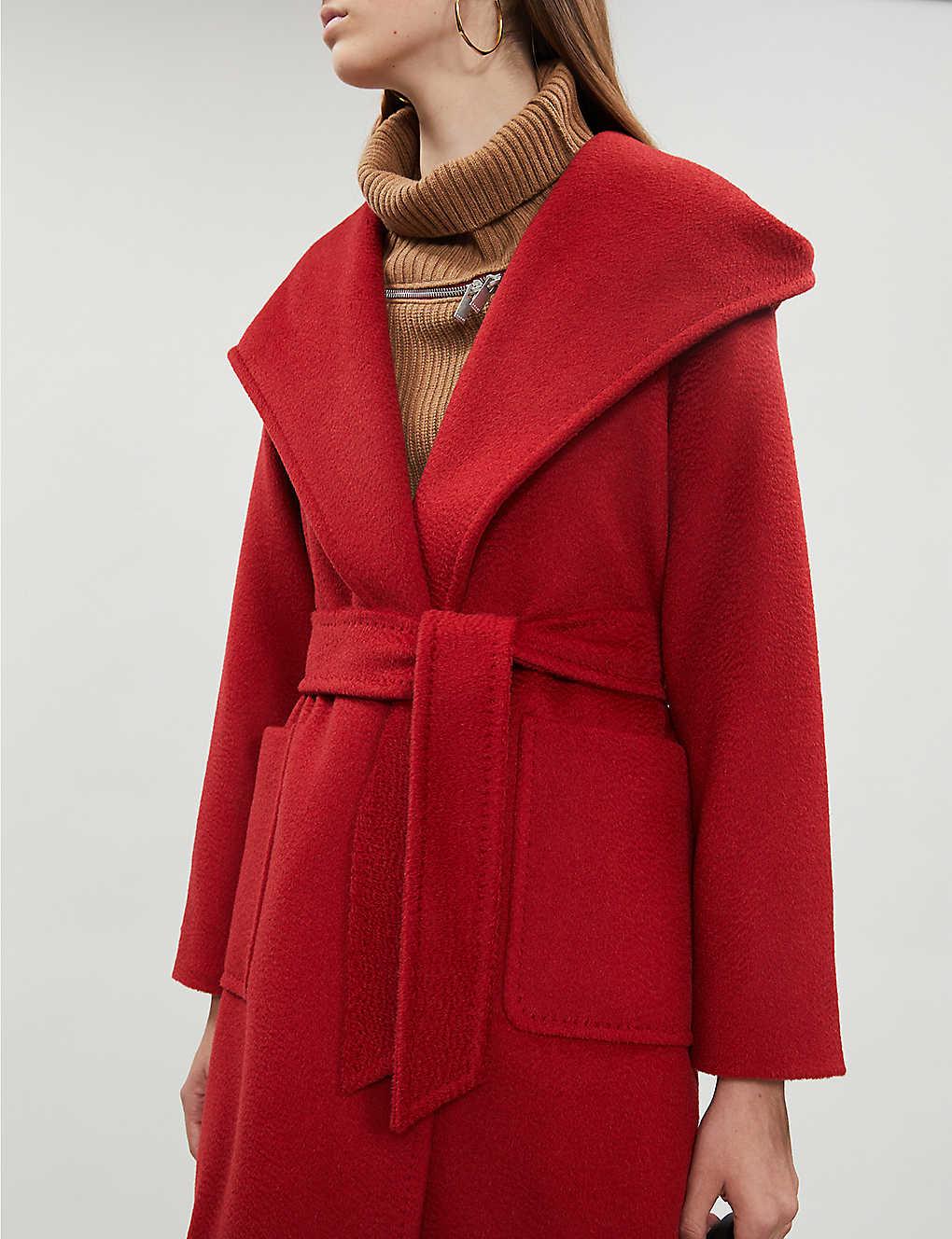 Max Mara Rialto Hooded Camel Hair Coat in Red - Lyst