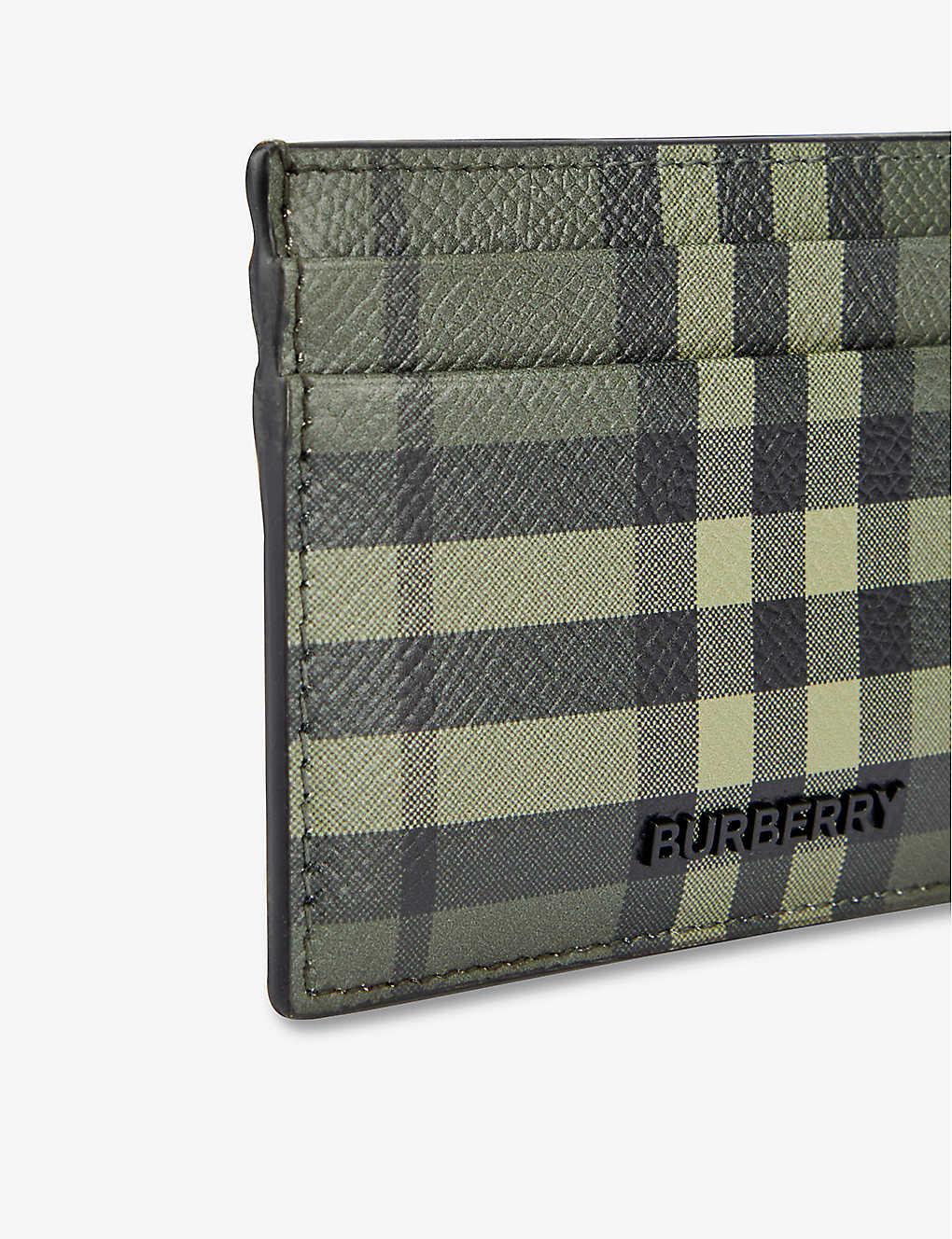 Burberry Mens Military Green Kier Checked Leather Card Holder for Men | Lyst