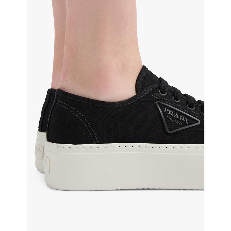 Prada Logo Applique Woven Platform Trainers in Black Lyst UK