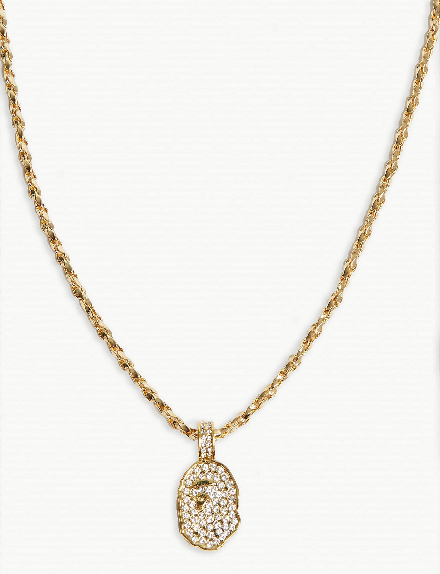 A Bathing Ape Rhinestone Ape Head Logo Gold Necklace in Metallic for Men |  Lyst