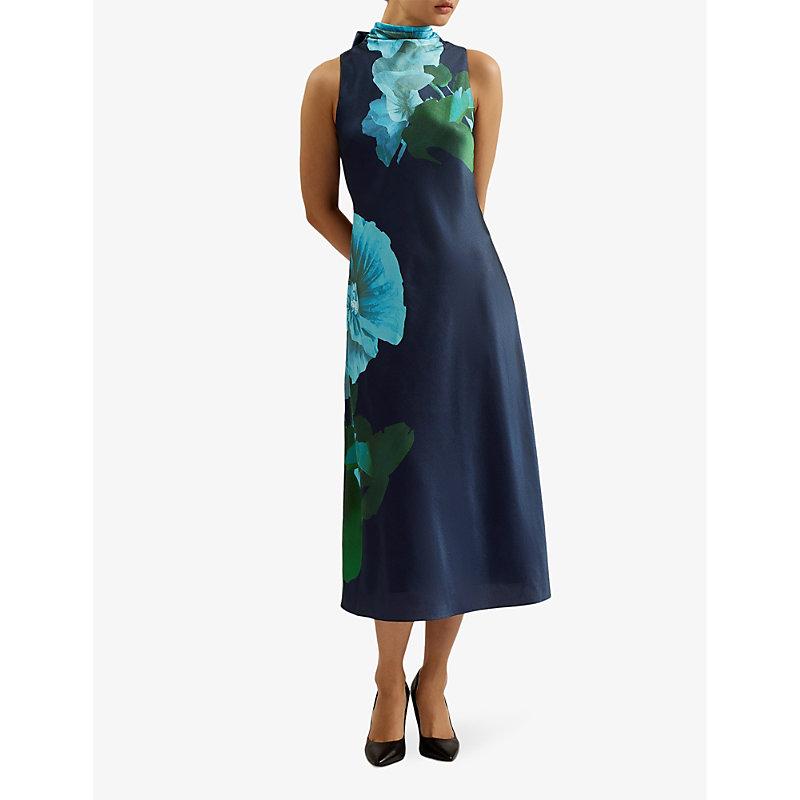 【TED BAKER】素敵！Cowl Neck 花柄 ミディドレス TED BAKER】素敵！Cowl Neck 花柄 ミディドレス