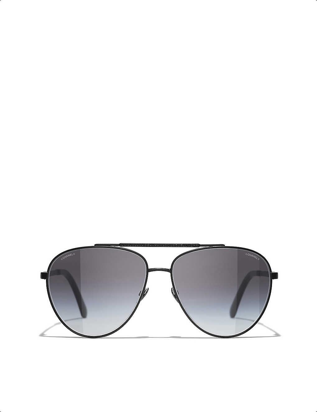 Chanel Ch4279b Crystal-embellished Metal Pilot Sunglasses in Gray | Lyst