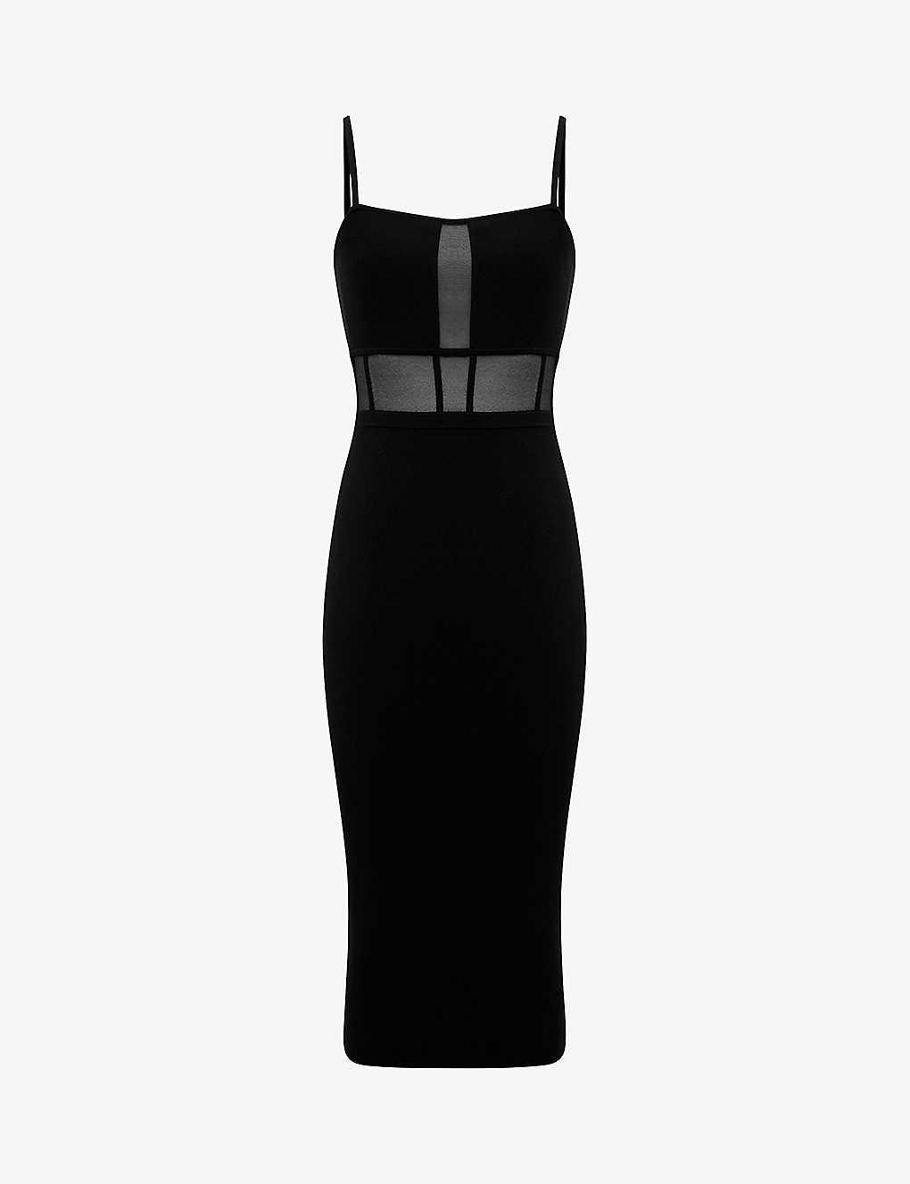 Reiss Sheer Panel Stretch Knit Midi Dress In Black Lyst