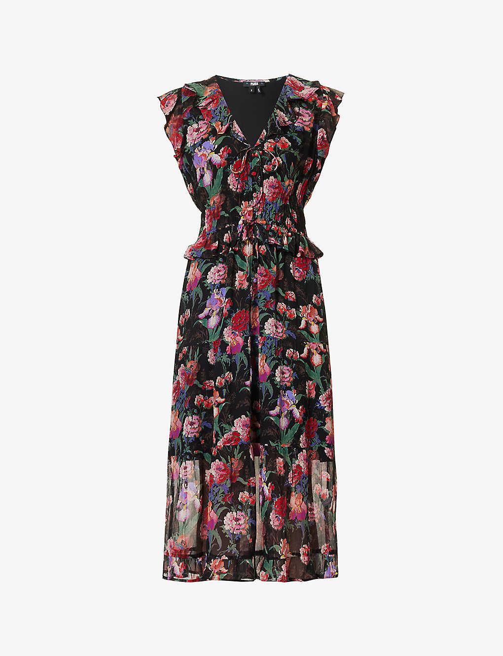 PAIGE Paradis Floralprint Silk Midi Dress Lyst