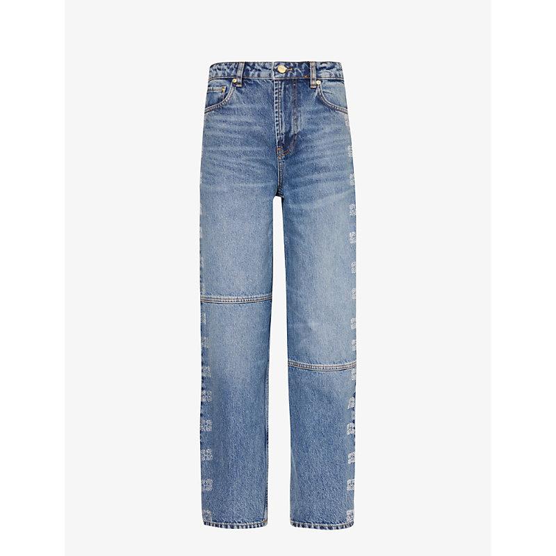 Ganni Wide-leg High-rise Organic-denim Jeans in Blue | Lyst
