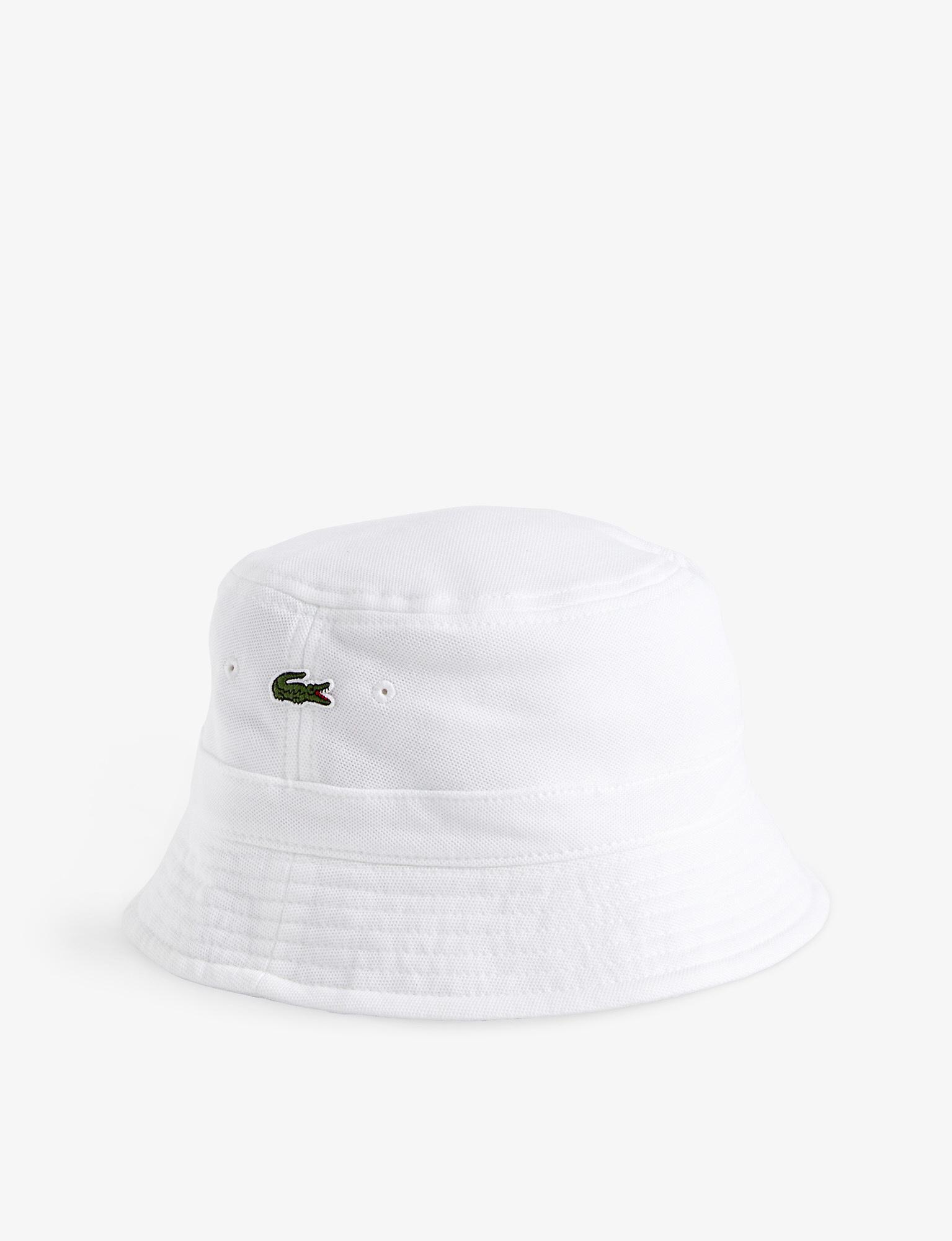 Lacoste Logo Patch Cotton Bucket Hat in White for Men | Lyst