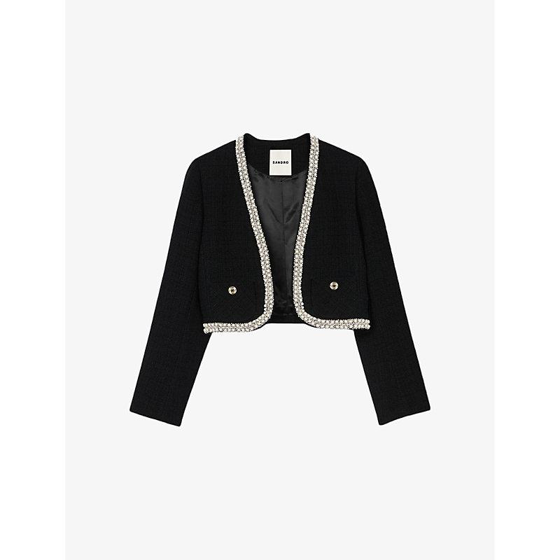 【海外限定】Sandroウール混ジャケット☆Faux pearl-embellished sandro-black-Faux-Pearl-