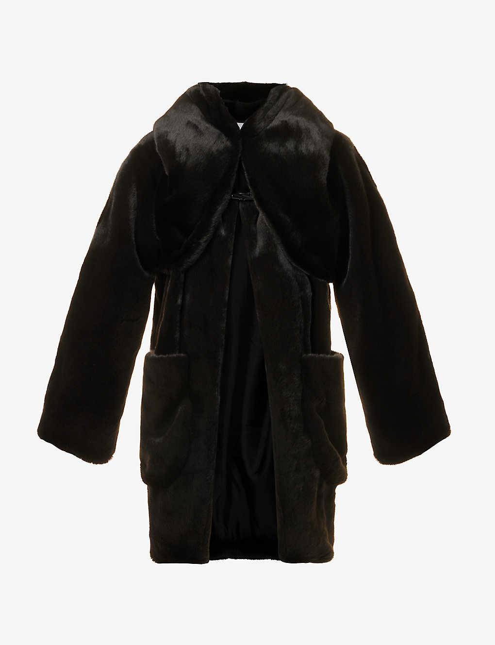 Alaïa Oversized-hood Faux-fur Coat in Black | Lyst