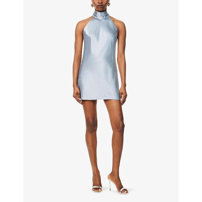 Galvan London Sienna Halterneck Scarf Satin Mini Dress in Blue | Lyst