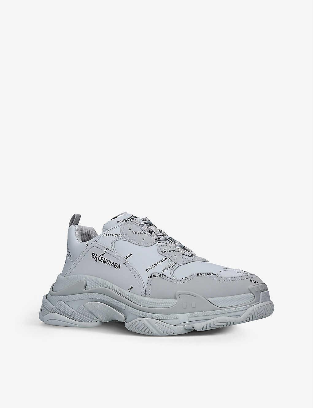 Balenciaga Mens Grey Men's Triple S Logo-print Faux-leather Trainers 10 in  Gray for Men | Lyst