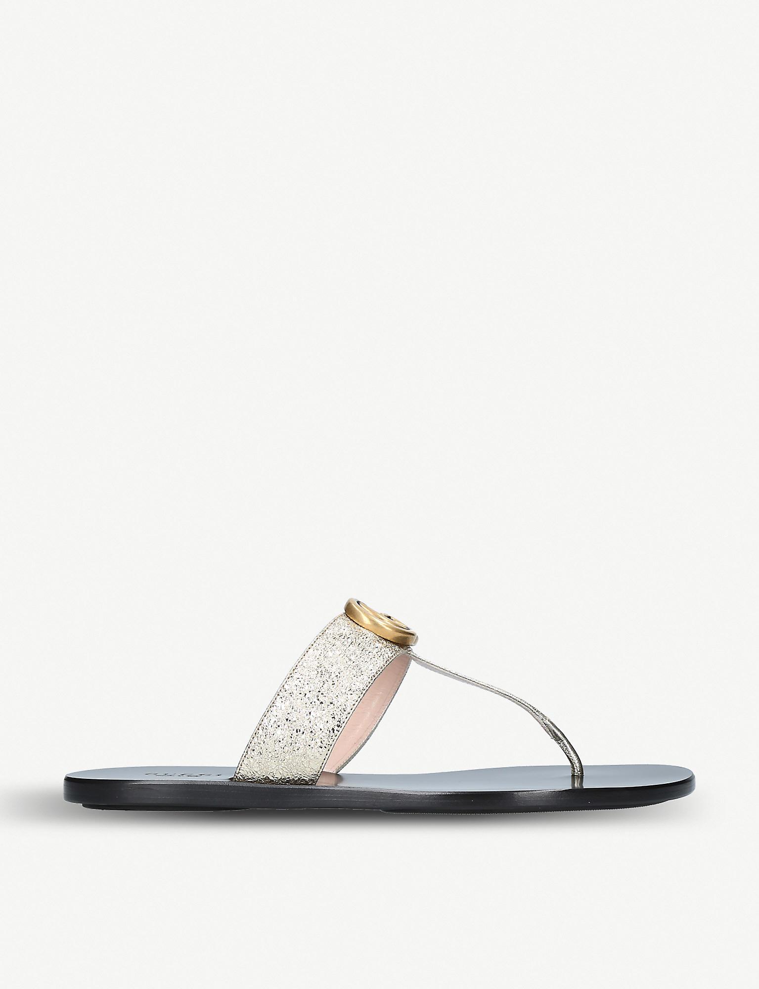 Gucci Gold Marmont Leather Sandals in Metallic - Lyst