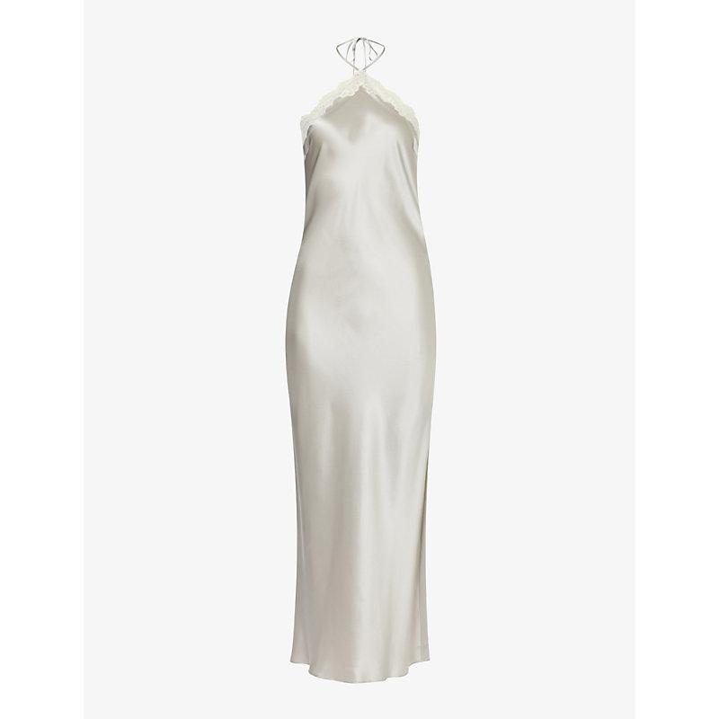 Reformation Aara Lacetrimmed Silk Midi Dres in White Lyst