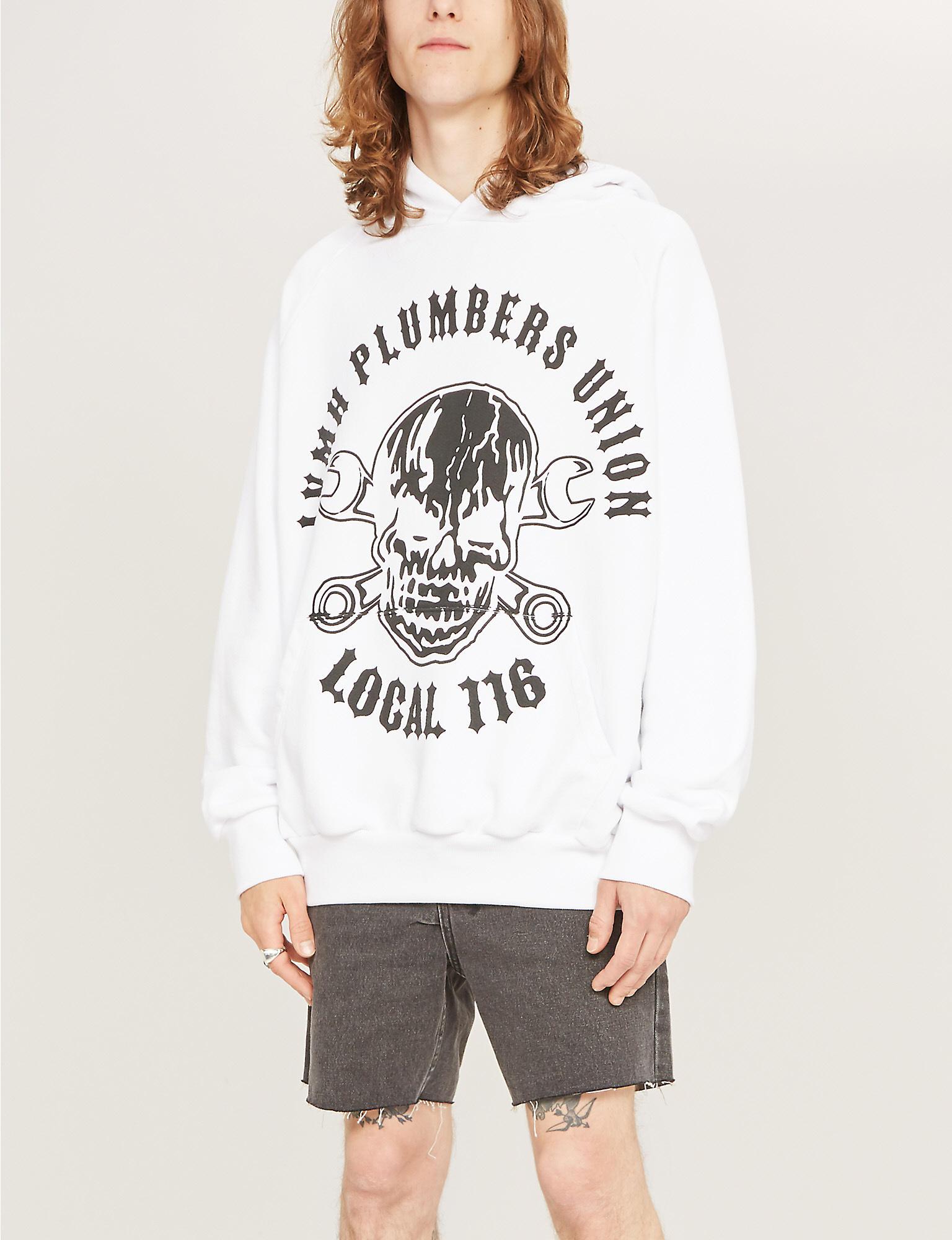 Warren Lotas Plumbers Union Oversized Cotton Hoodie in White for