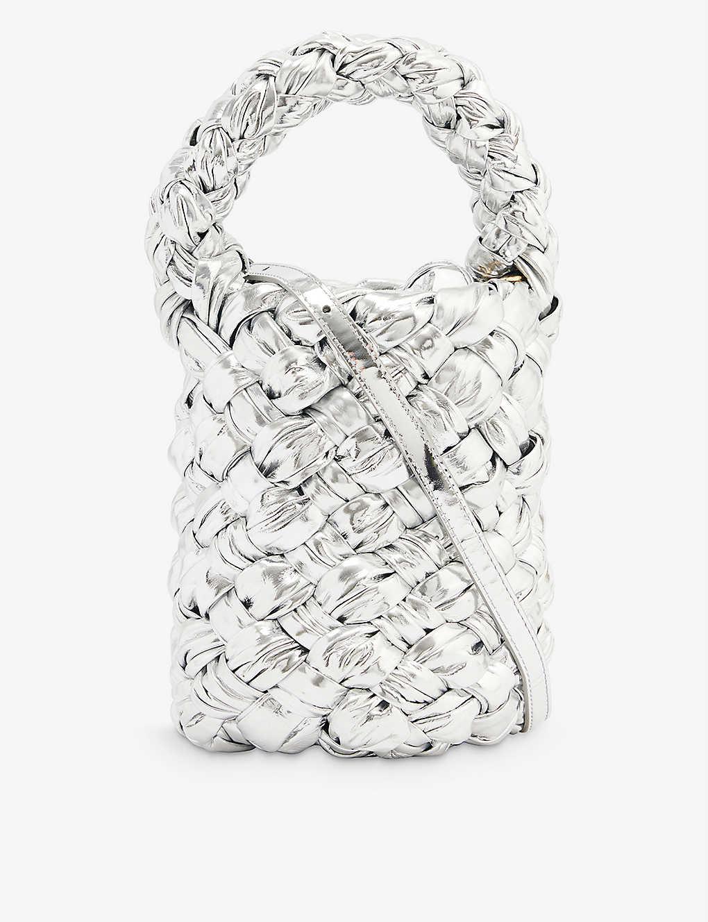 Bottega Kalimero Small Intrecciato Leather Bucket Bag in White