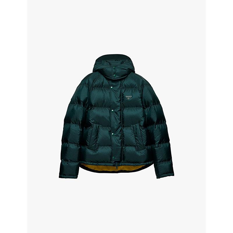 Prada Re Nylon Triangle Plaque Cropped Recycled Nylon Shell Down Jacket Xxxl in Green for Men Lyst UK