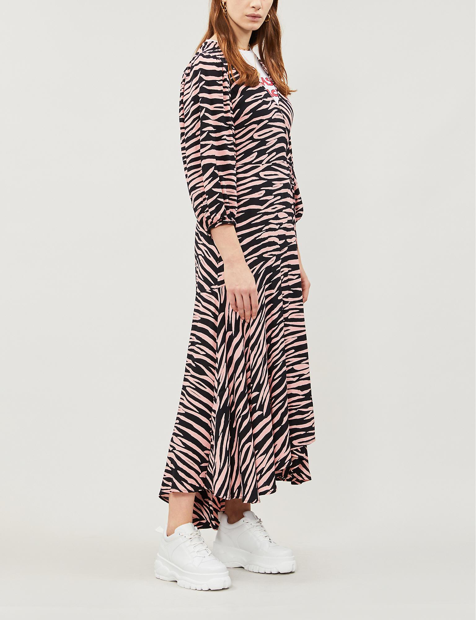 Ganni Denim Zebra Print Wrap Dress in ...