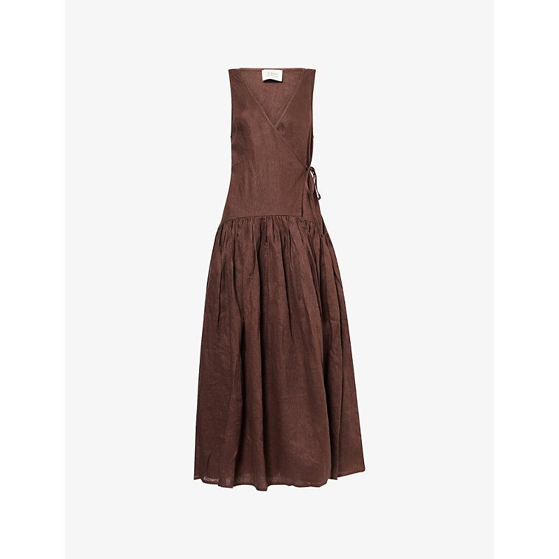 dissh brown dress ELODIE DARK CHOC SLEEVED MAXI – V neckline MONICA BITTER CHOC SATIN MIDI
