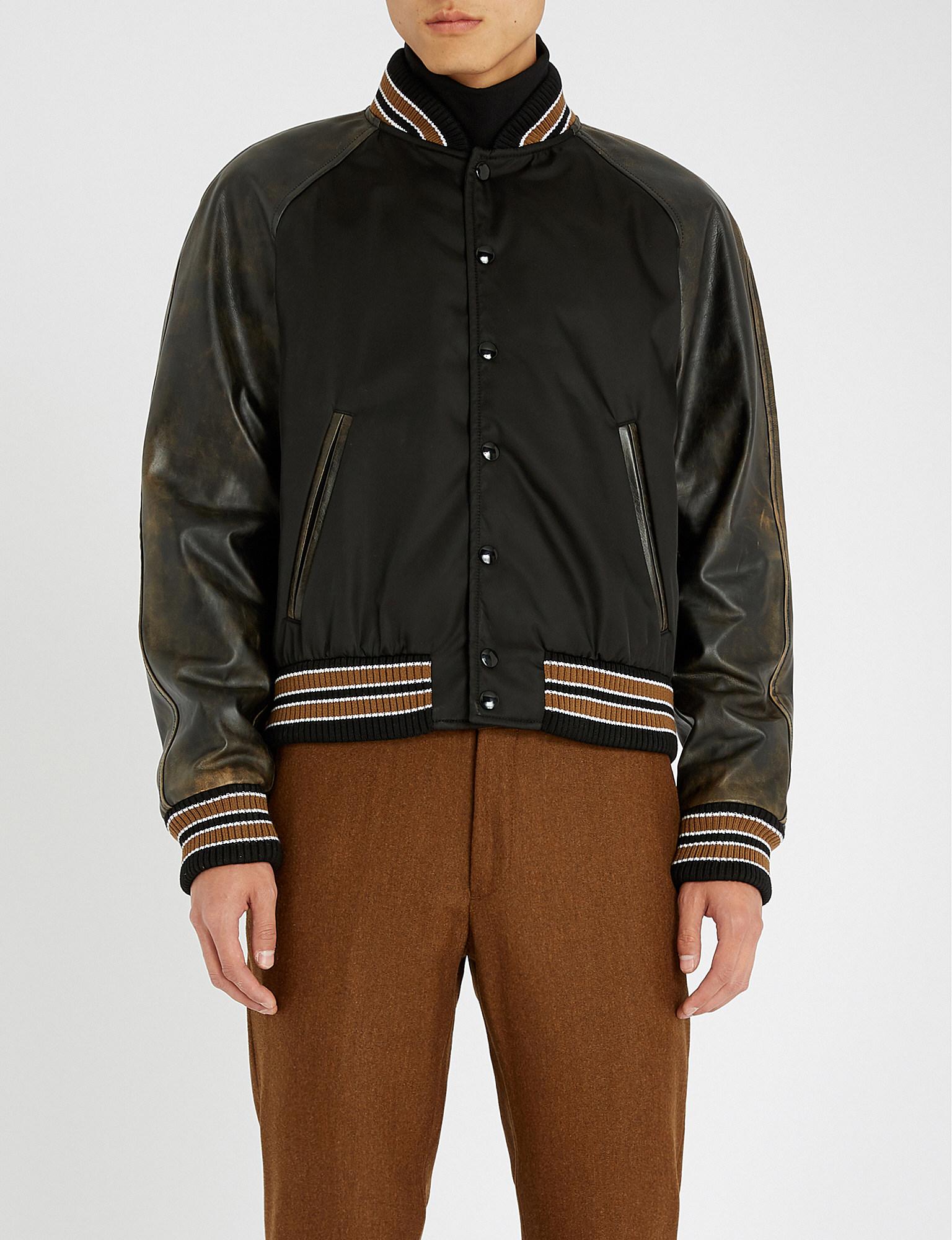 Leather Varsity Jacket in Nero 