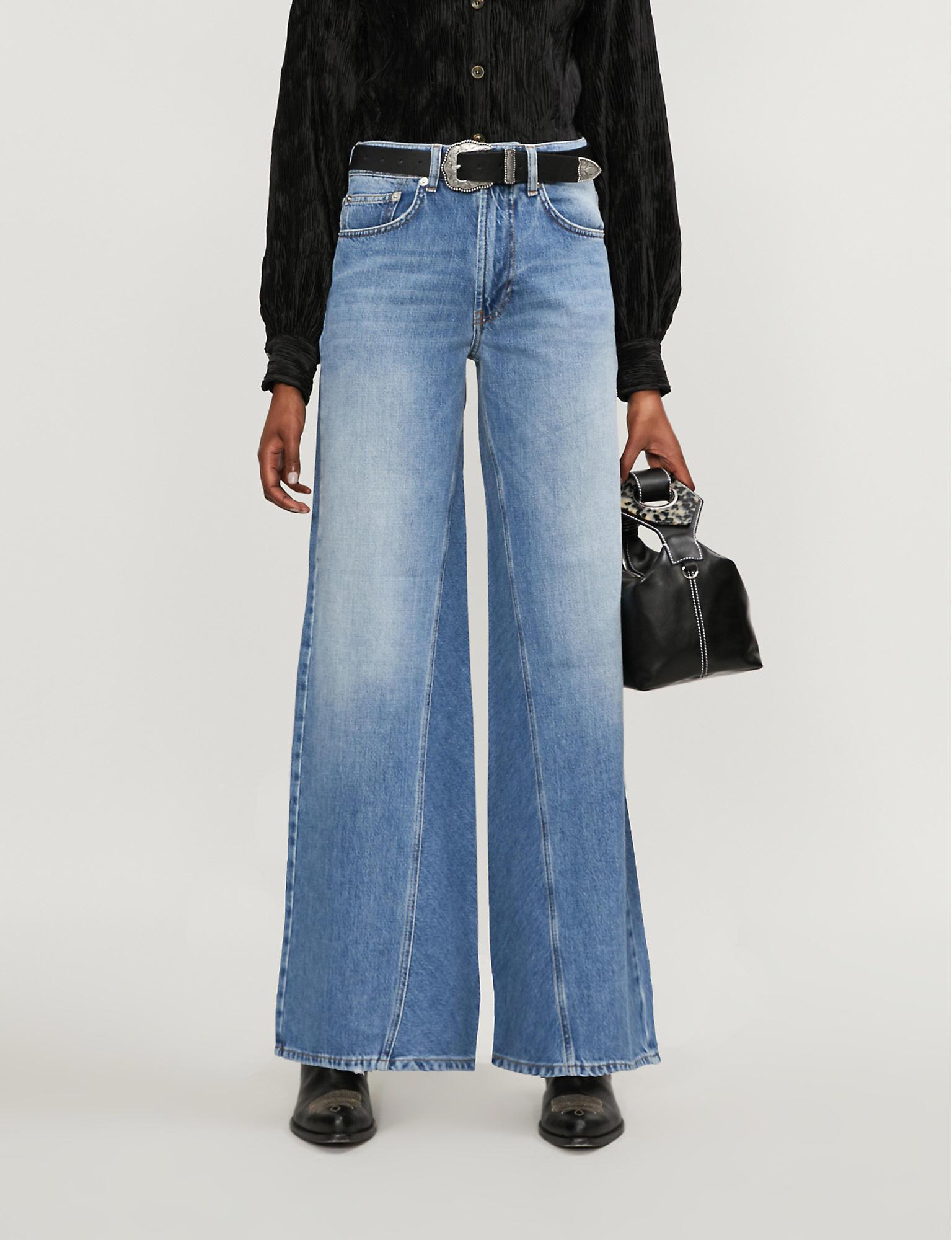 Ganni Denim Faded-wash Wide-leg High-rise Jeans in Blue - Lyst