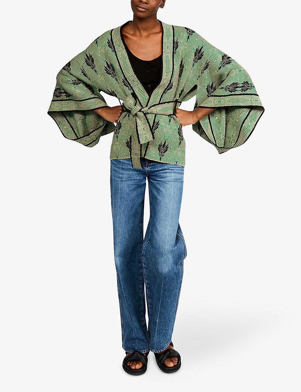 Claudie Pierlot Mao Graphic-print Kimono Cotton-blend Cardigan in Green |  Lyst