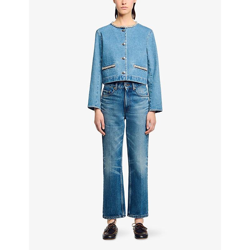 【海外限定】Sandroデニムジャケット☆Round-Neck Patch-Pocket SANDRO Denim Jacket | Blue | FARFETCH