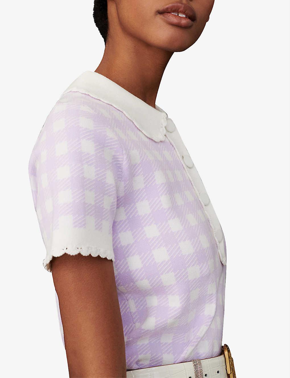 Maje Women's Sparkly Knit Polo Shirt - Pale Pink - Size Large