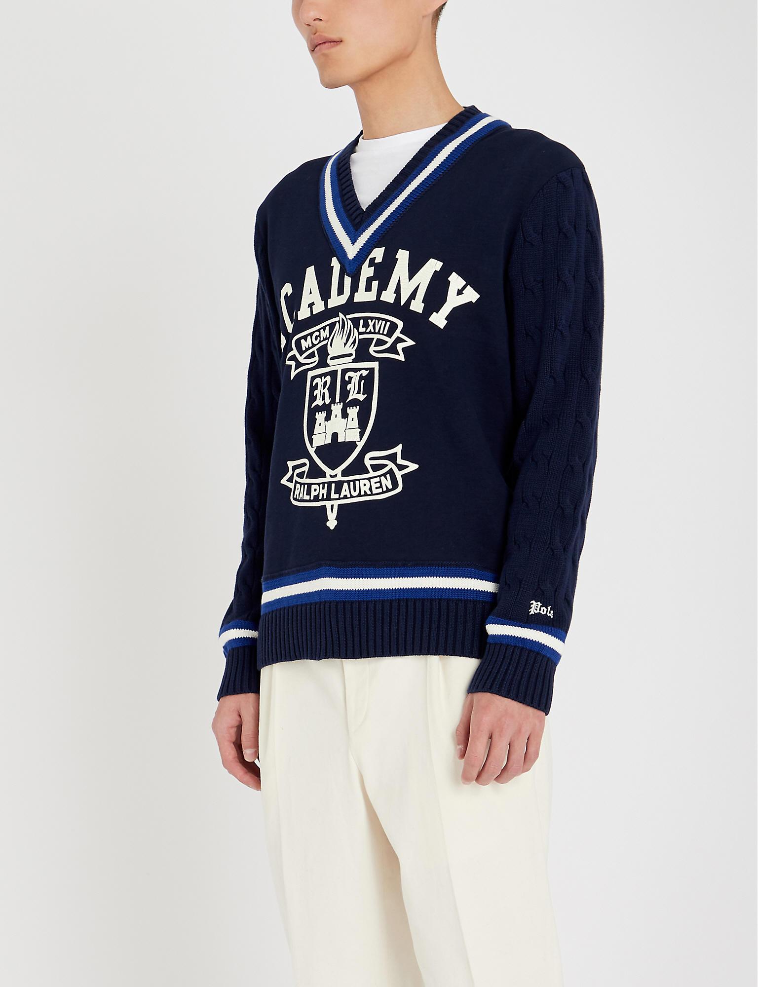 Polo Ralph Lauren Academy Cable-knit Cotton Jumper in Blue for Men | Lyst