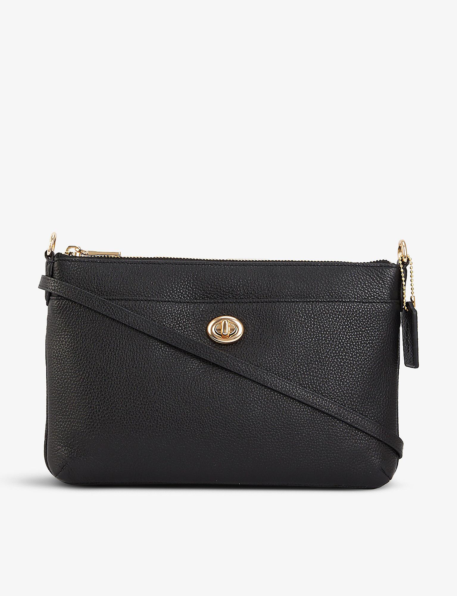 COACH Polly Pebbled Leather Crossbody Bag in Black | Lyst