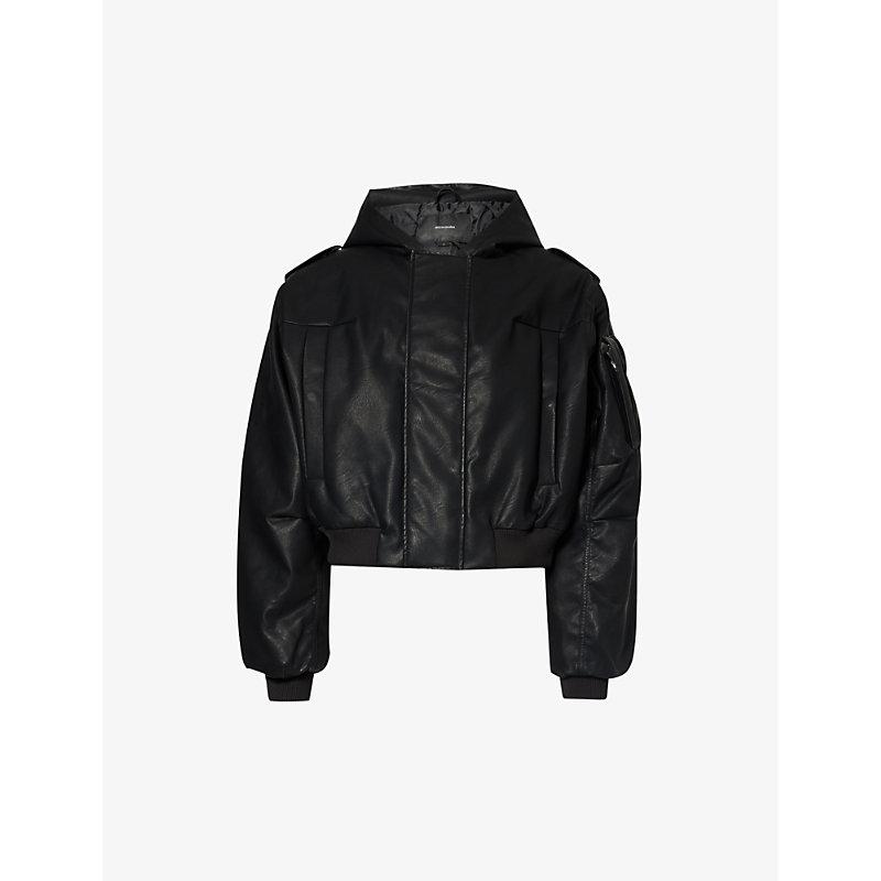 Entire studios Moto Padded Boxy-fit Hooded Faux-leather Bomber