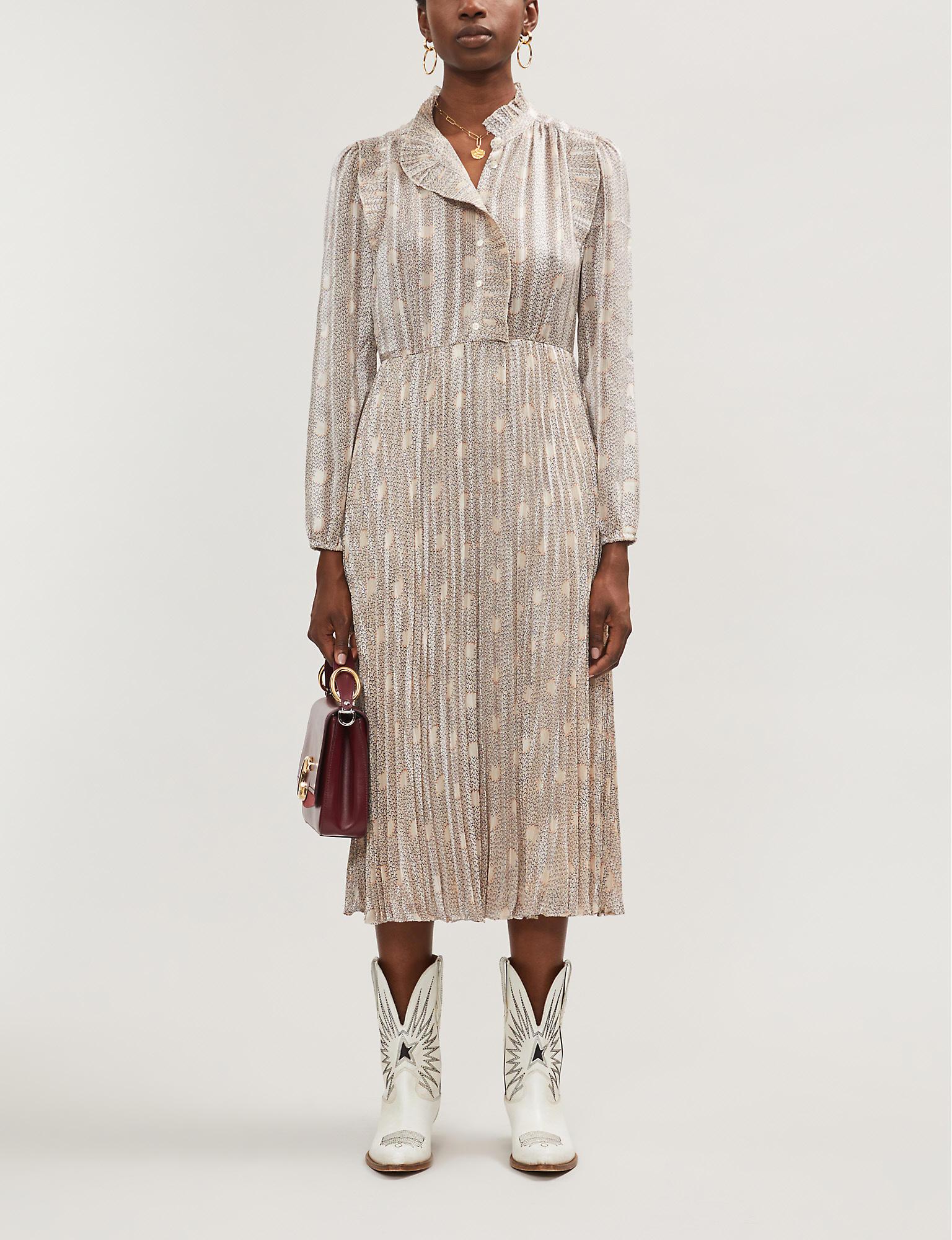 Ba&sh Paris Polka Dot-print Woven Midi Dress in Natural | Lyst