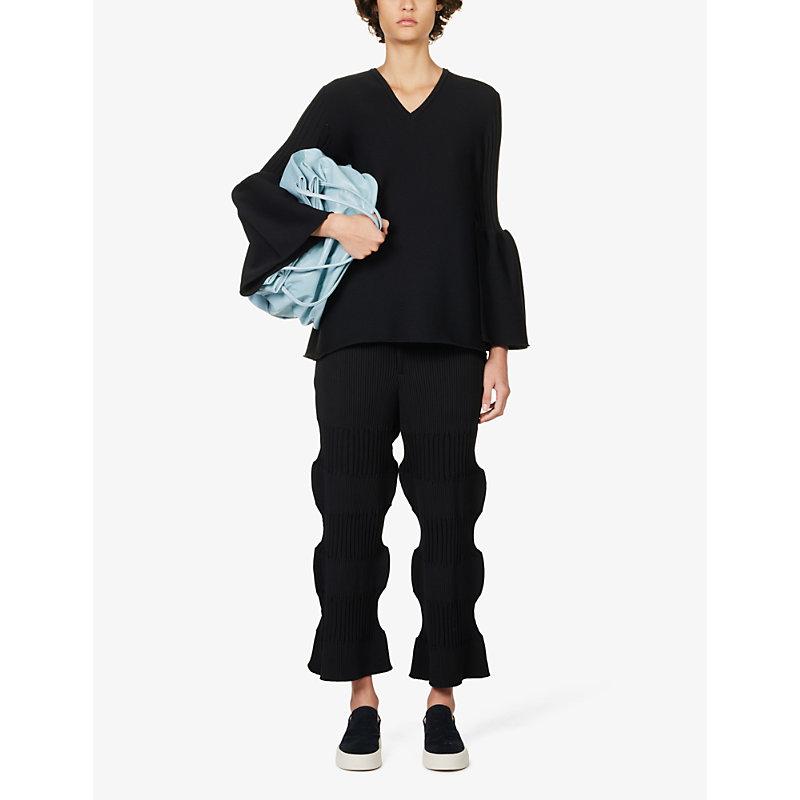 CFCL Fluted Cropped Wide-leg Mid-rise Recycled-polyester Trousers