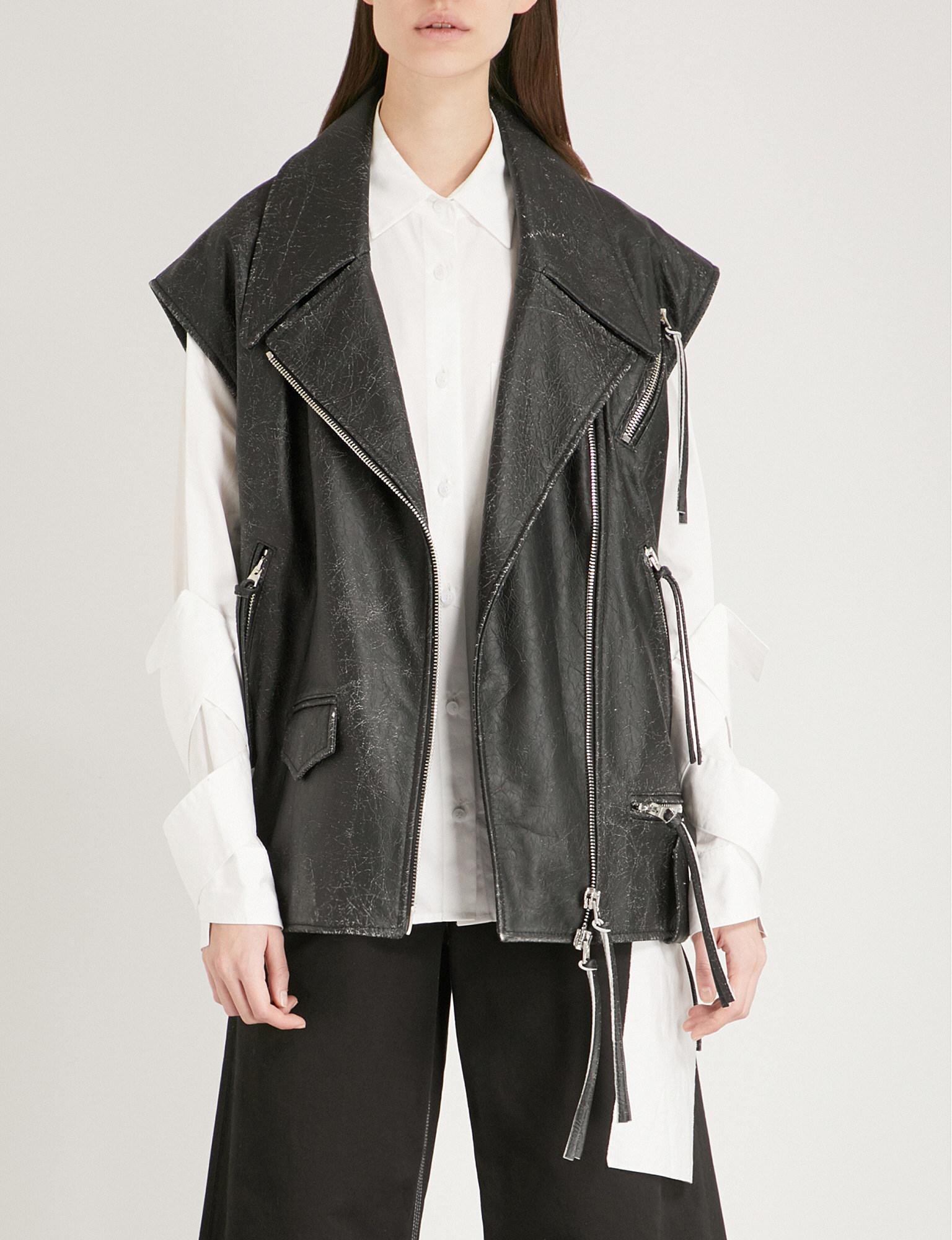 Lyst Mm6 By Maison Martin Margiela Lace Up Leather Jacket In Black Mm6 By Maison Martin Margiela Women S Black Lace Up Leather Jacket