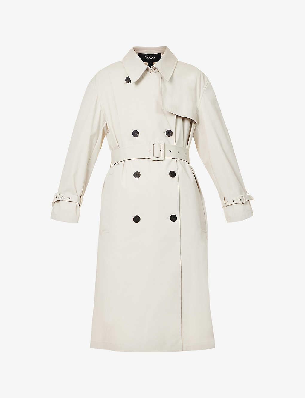 Theory Double-breasted Cotton-blend Trench Coat in White | Lyst