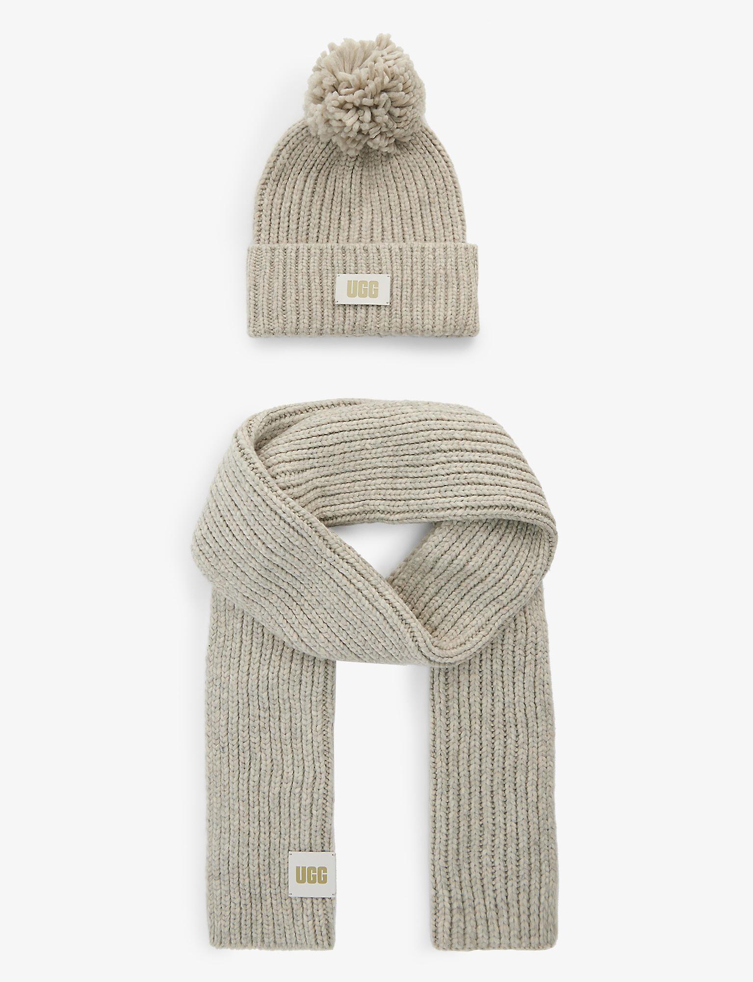 UGG Logo-patch Knitted Beanie Hat And Scarf Set in White | Lyst Canada