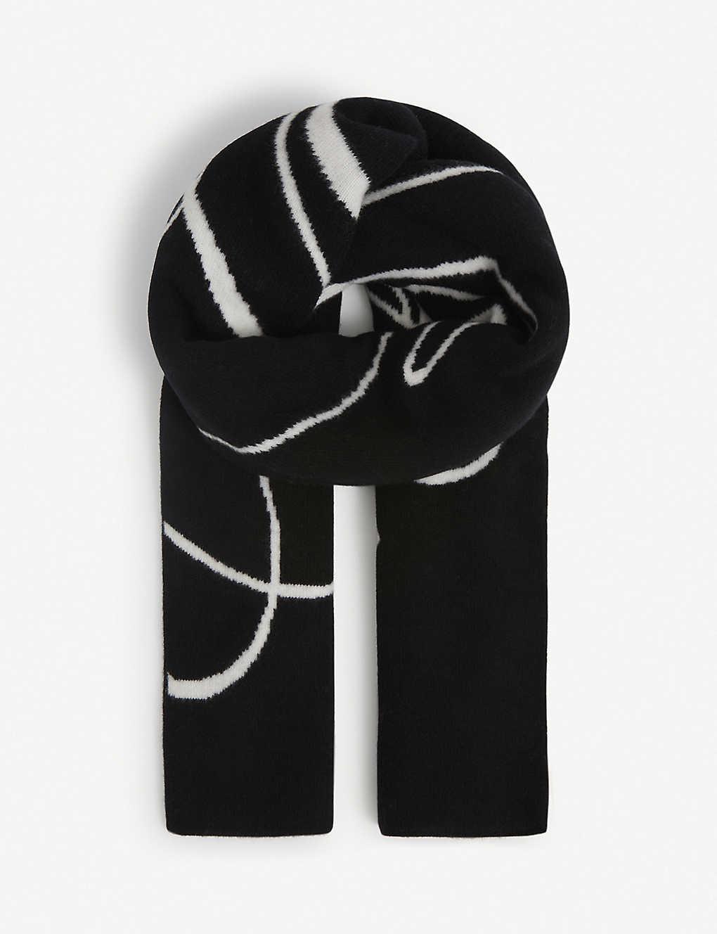 Off-White c/o Virgil Abloh Script Logo-intarsia Wool Scarf in Black White  (Black) | Lyst
