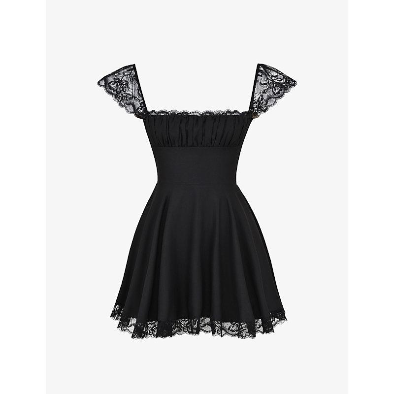 House Of Cb Kaia Squareneck Aline Woven Mini Dress in Black Lyst