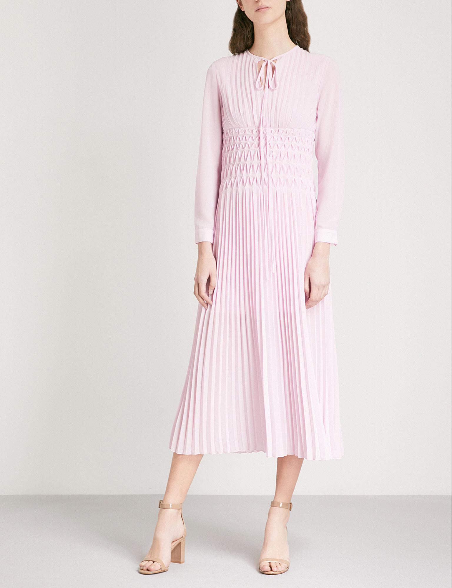 pleated chiffon midi dress