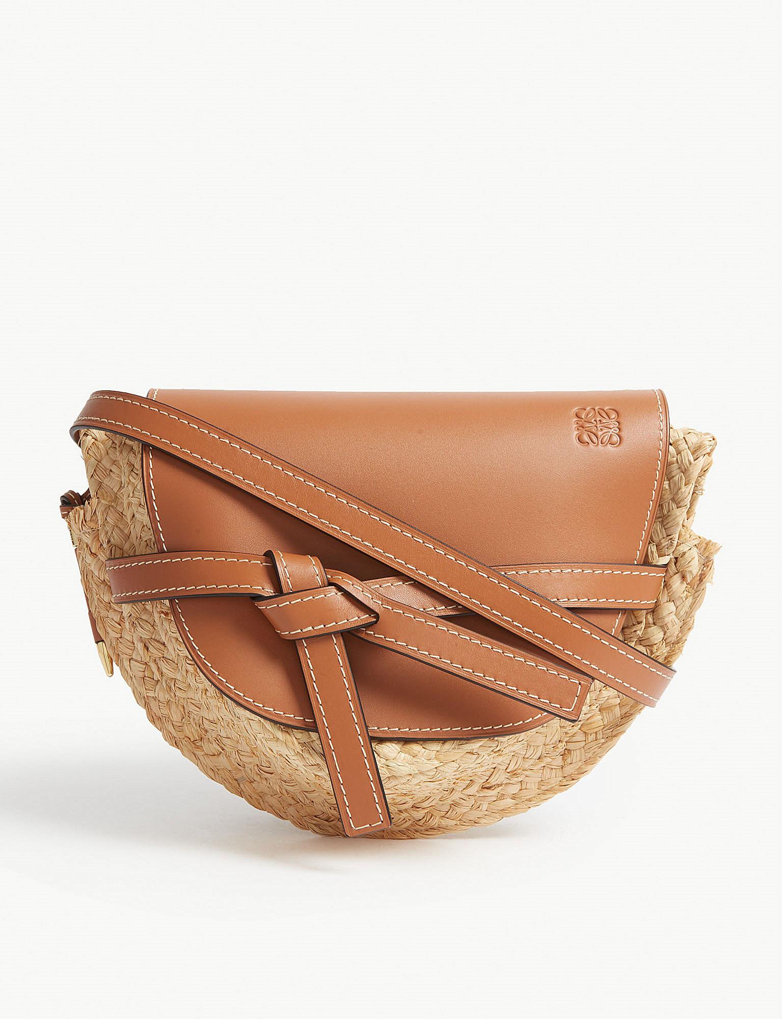 Loewe Gate Small Straw And Leather Shoulder Bag in Brown