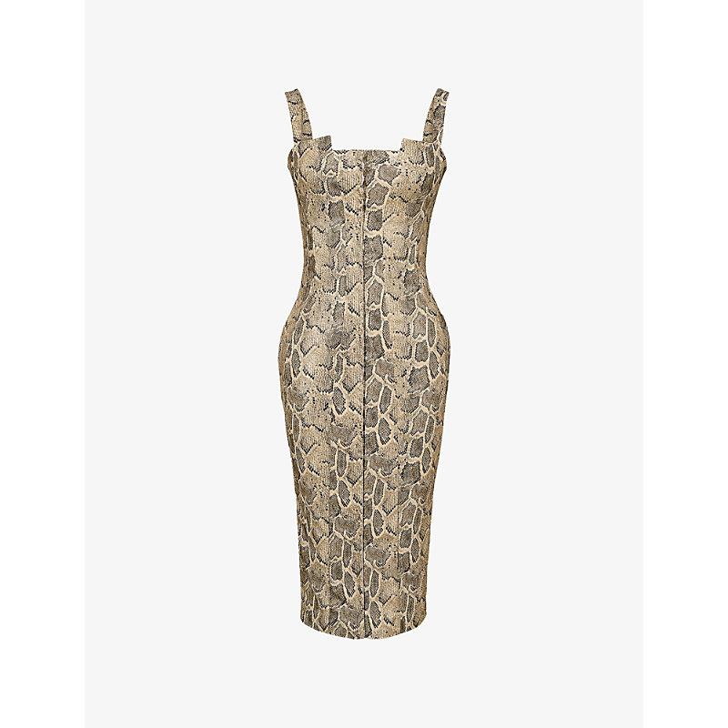 House Of Cb Gracie Snakeskin-Print Faux-Leather Midi Dress in Metallic |  Lyst