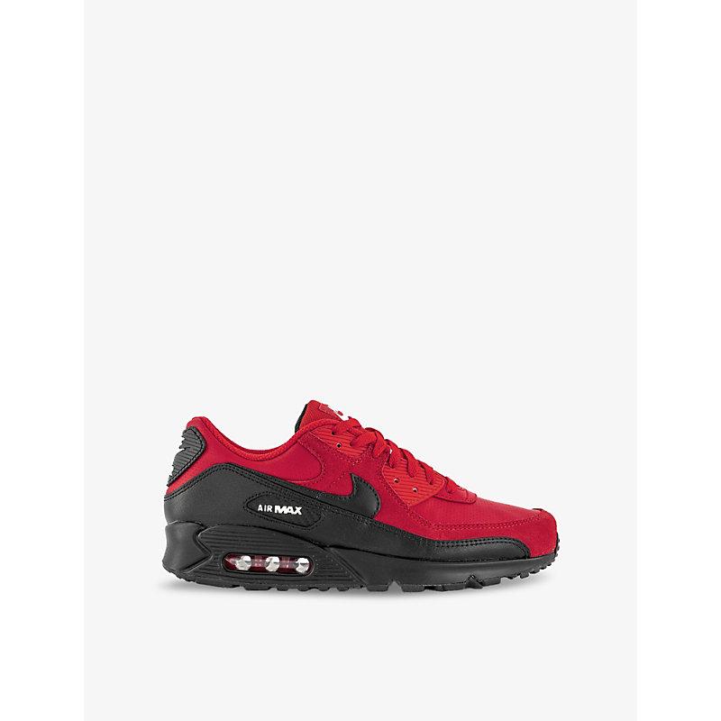 Nike Air Max 90 Leather And Mesh Low-Top Trainers in Red for Men